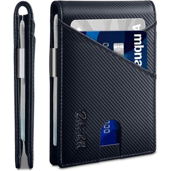 RFID Blocking Bifold Minimalist Wallets with Gift Box Modern Blue